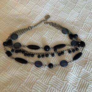 Talbots Navy and Silver Beaded Necklace